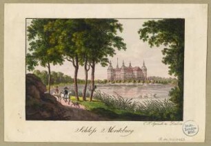 Ansicht vom Schloss Moritzburg nach Nordosten, Radierung um 1810 : Schloss Moritzburg / bei C. F. Sprinck in Dresden. - [Dresden] , [ca. 1810]. - 1 Kunstblatt : kolor. Radierung ; 12,4 x 8,0 cm,
