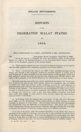 Reports on the Federated Malay States for 1904