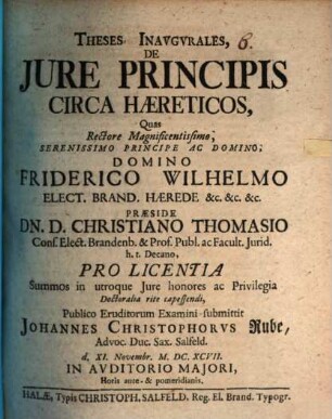 Theses Inaugurales, De Jure Principis Circa Haereticos