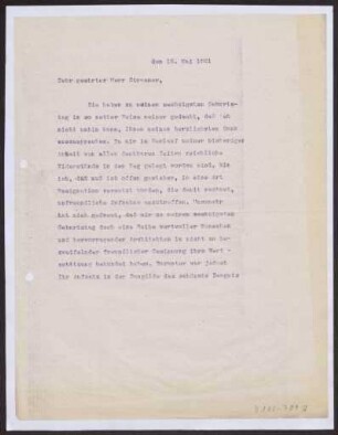Schreiben an Heinrich Straumer (Brief)