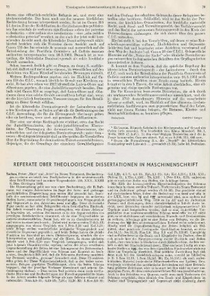 Referate über theologische Dissertationen in Maschinenschrift