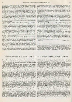 Referate über theologische Dissertationen in Maschinenschrift