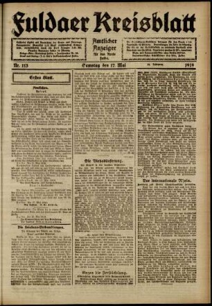 Erste Ausgabe vom Samstag, den 17. Mai 1919.