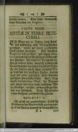 Casus XXXIX. Aphtae In Febre Petechiali