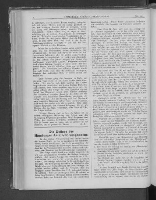 Die Beilage der Hamburger Aerzte-Correspondenz.