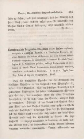 515-518 [Rezension] Kaerle, Joseph, Chrestomathia Targumico-Chaldaica