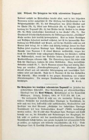 596-597 [Rezension] Althaus, Paul, Die Prinzipien der deutschen reformierten Dogmatik im Zeitalter der aristotelischen Scholastik