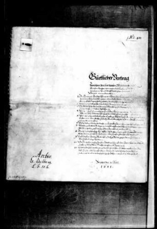 Hz. Friedrich von Württemberg beurkundet einen Vertrag zwischen dem württembergischen Kirchenrat im Namen des Kl. Adelberg und Wolf Niclaus von Zillenhart und Dürnau wegen genannter elf strittiger Punkte.