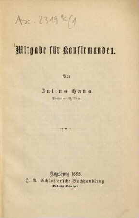 Mitgabe für Konfirmanden, 1