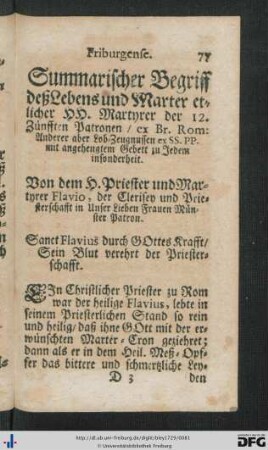 Summarischer Begriff deß Lebens und Marter etlicher HH. Martyrer der 12. Zünfften Patronen ...
