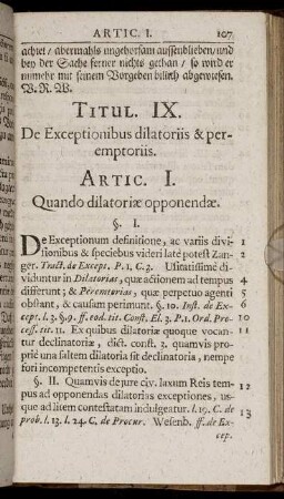Titul. IX. De Exceptionibus dilatoriis & peremptoriis.