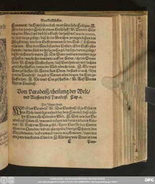 Vom Paradeiß/ theilung der Welt/ vnd Wassern deß Paradeiß. Cap. 6.