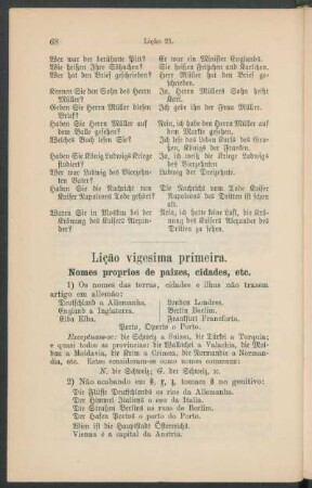 Lição vigesima primeira. - Nomes proprios de paizes, cidades, etc.