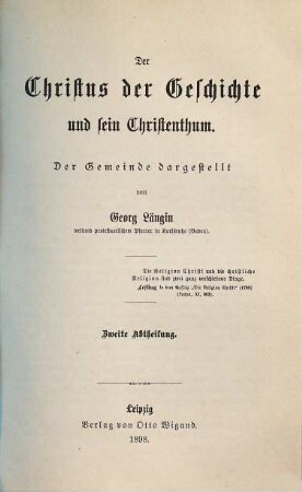 Der Christus der Geschichte und sein Christenthum, 2