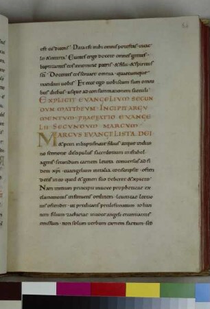 Guntbald-Evangeliar — "Incipit" des Markusevangeliums, Folio fol. 84r