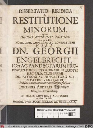 Dissertatio Iuridica de Restitutione Minorum