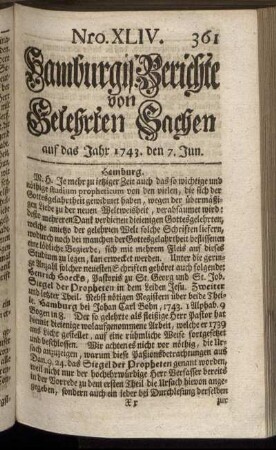 Nro. XLIV. auf das Jahr 1743. den 7. Jun. - Nro. L. auf das Jahr 1743. den 28. Jun.