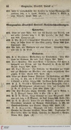 Geographie, Statistik, Politik, Reisebeschreibungen (Nr. 972 - 1068)