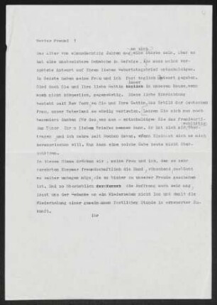 Brief von Gerhart Hauptmann an Otto Carl Kiep