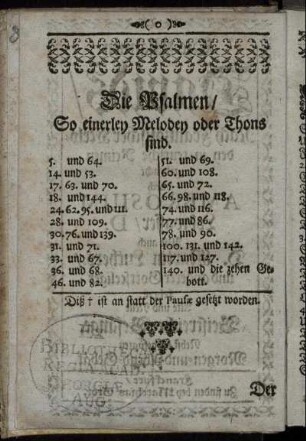 Die Psalmen / So einerley Melodey oder Thons sind.