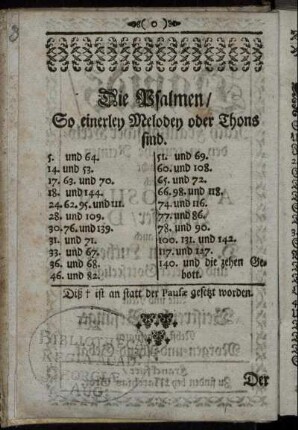 Die Psalmen / So einerley Melodey oder Thons sind.