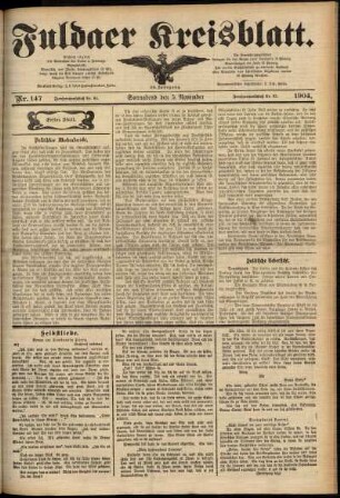 Erste Ausgabe vom Samstag, den 05. November 1904.