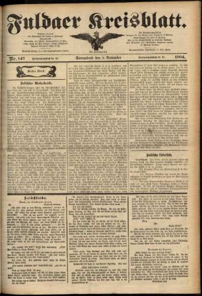 Erste Ausgabe vom Samstag, den 05. November 1904.