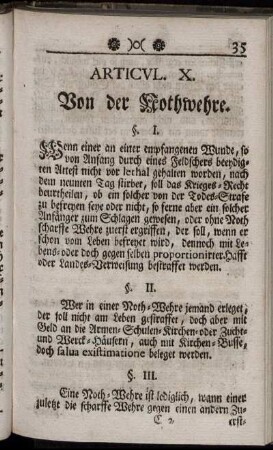 Articul X. Von der Nothwehre. - Articul XIV. Von Morden/ Rauben und Stehlen.