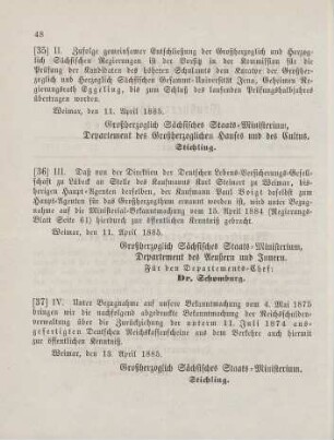 36. Ministerial-Bekanntmachung, Wechsel in der Haupt-Agentur der Deutschen Lebens-Versicherungs-Gesellschaft zu Lübeck betreffend