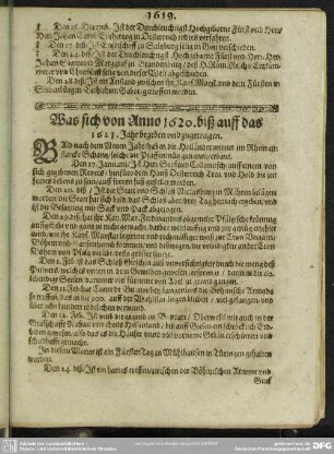 Was sich von Anno 1620. biß auff das 1621. Jahr begeben und zugetragen