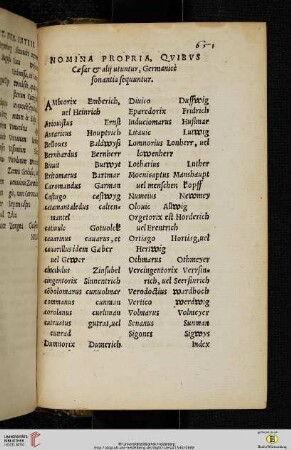 Nomina propria, qvibvs Cæsar & alij utuntur, Germanice sonantia sequuntur