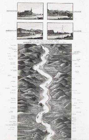 Carl Heinrich Beichling (1803-1876). Panorama der Elbe, 1831. Nachdruck 1993,1994. Ausschnitt Elbpanorama Aussig - Tetschen, Ortsansicht Aussig, Tetschen, Schandau und Pirna. Dresden SLUB S.B.2221