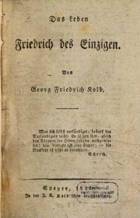 Das Leben Friedrich des Einzigen