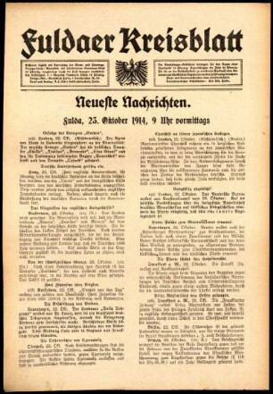 Erste Ausgabe vom Freitag, den 23. Oktober 1914.