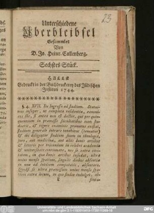 Sechstes Stück: Unterschiedene Uberbleibsel