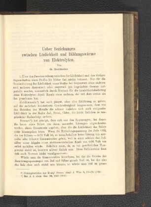 Ueber Beziehungen zwischen Löslichkeit und Bildungswärme von Elektrolyten