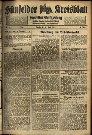 Erste Ausgabe vom Samstag, den 11. April 1931.