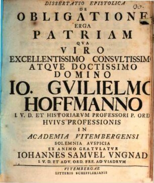Dissertatio epistolica de obligatione erga patriam