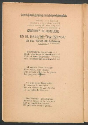 Canciones de Cocoliche - En el hall de "la prensa" : En una noche de carnaval