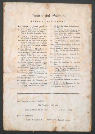 Teatro del Pueblo - (Números publicados)