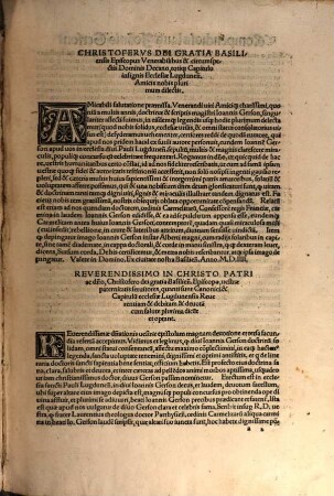 ... pars Joannis Gersonis ..., 1. Que est de iis potissimum, que fidem et ecclesie conditionem moderantur : Item Epistolae quaedam de miraculis Autoris. Et de vita eius Epitome
