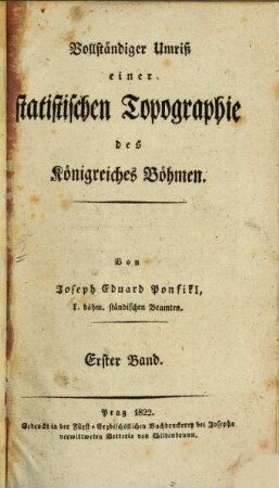 Vollständiger Umriß einer statistischen Topographie des Königreichs Böhmen, 1