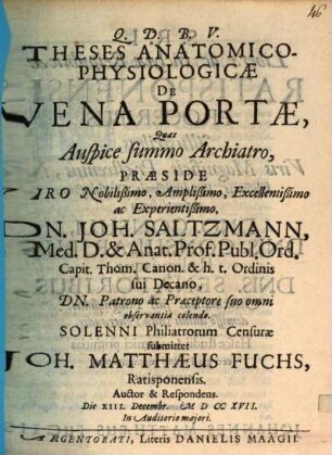 Theses Anatomico-Physiologicae De Vena Portae