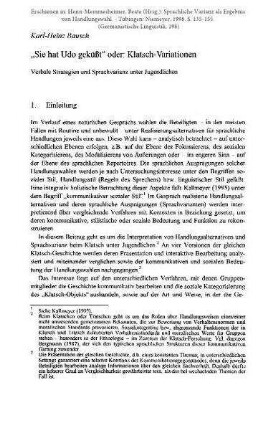 "Sie hat Udo geküßt" oder Klatsch-Variationen. Verbale Strategien und Sprachvarianz unter Jugendlichen