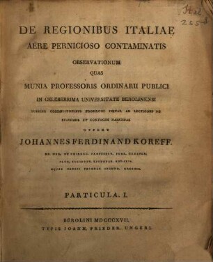 De regionibus Italiae aëre pernicioso contaminatis observationes, 1