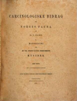 Carcinologiske bidrag til Norges fauna, 1,2. Monographi over de ved Norges kyster forekommende mysider ; 2