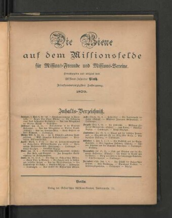 45.1879: Die Biene auf dem Missionsfelde : Monatsblatt der Gossner'schen Missionsgesellschaft