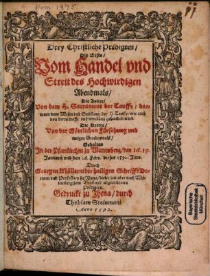 3 Predigten vom heiligen Abendmahl, der Taufe, der Vorsehung