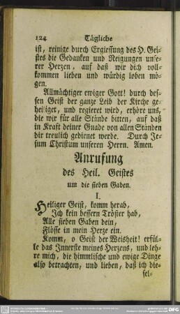 Anrufung des Heil. Geistes um die sieben Gaben