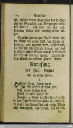 Anrufung des Heil. Geistes um die sieben Gaben